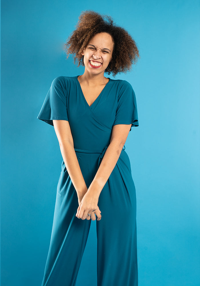 Nico Plain Teal Culotte Leg Jumpsuit