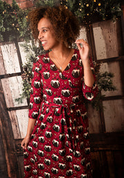 Nicolia Christmas Puddings Print Midi Cotton Dress