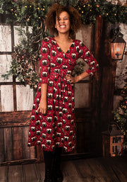 Nicolia Christmas Puddings Print Midi Cotton Dress