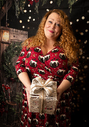Nicolia Christmas Puddings Print Midi Cotton Dress