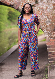 Nigella Stained Glass Butterfly Print Viscose Culotte Leg Jumpsuit