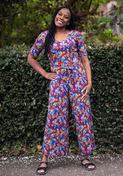 Nigella Stained Glass Butterfly Print Viscose Culotte Leg Jumpsuit