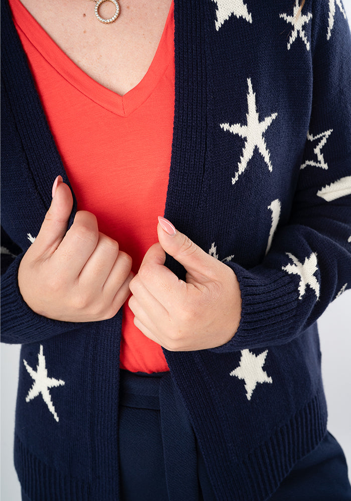 Fourth angle of Night Sky Knit Cardigan (Navy and Ivory)