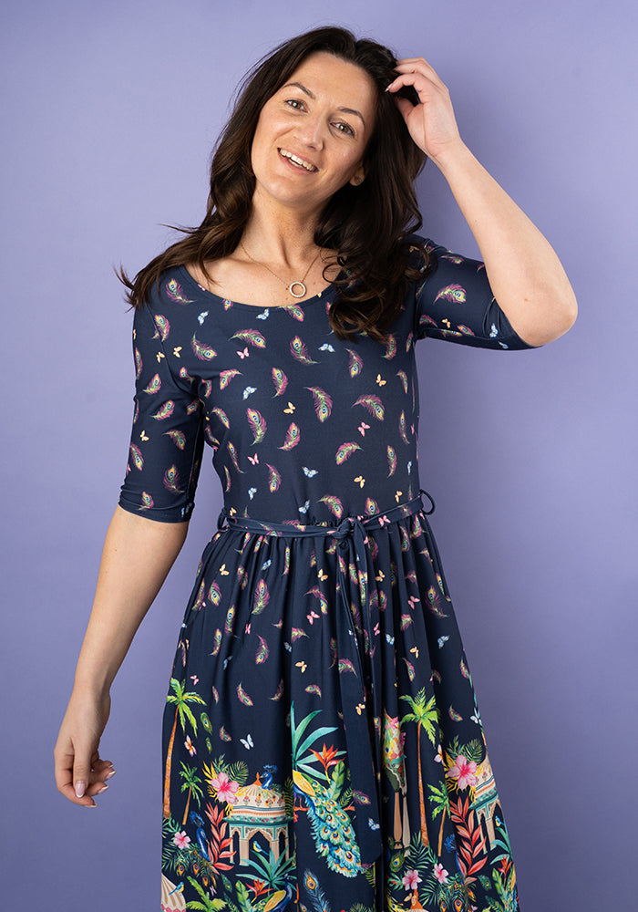 Fourth angle of Nila Peacock Palace Border Print Midi Dress