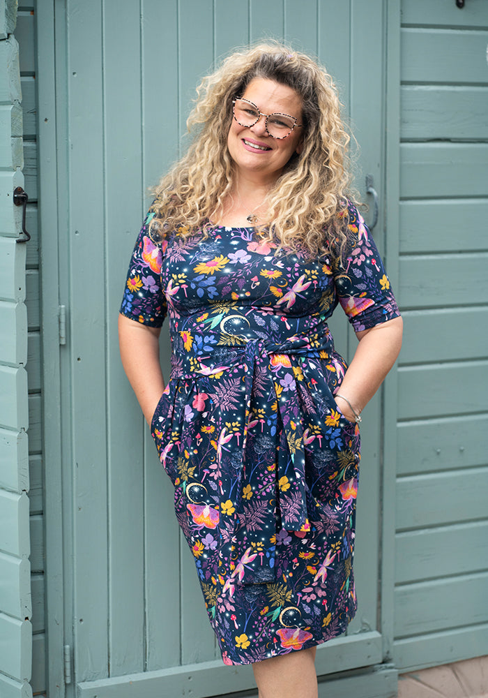 Front view of Nixie Magical Moth Print Cotton Dress
