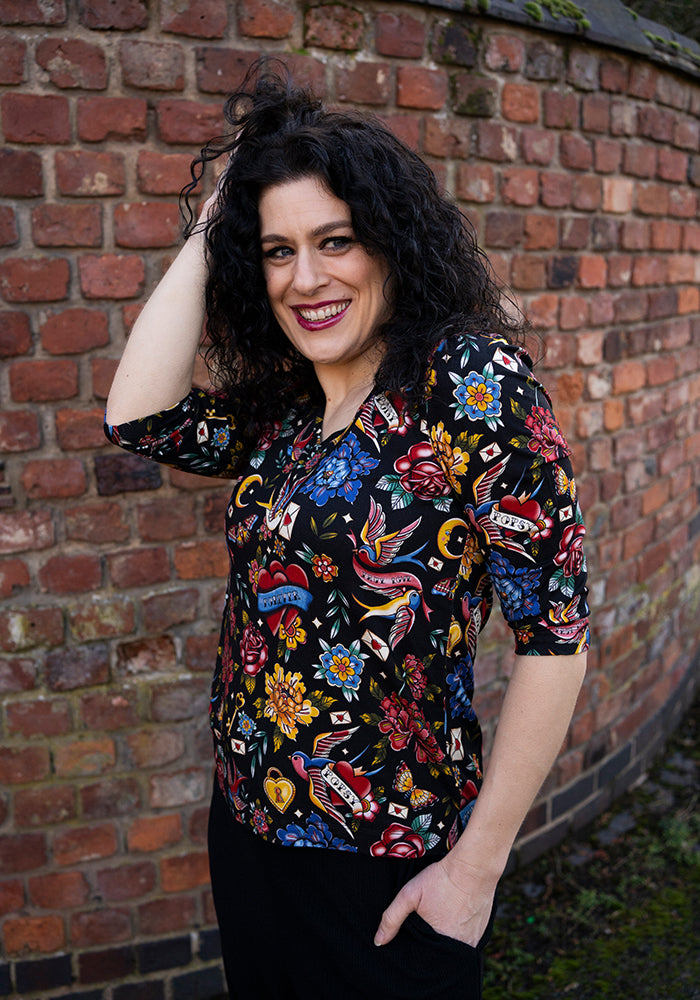 Kirsty Tattoo Print Loose Fit Viscose Top