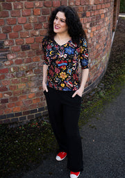 Noah Textured Black Full Leg Pull On Trousers