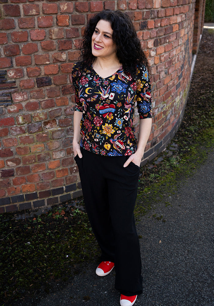 Kirsty Tattoo Print Loose Fit Viscose Top