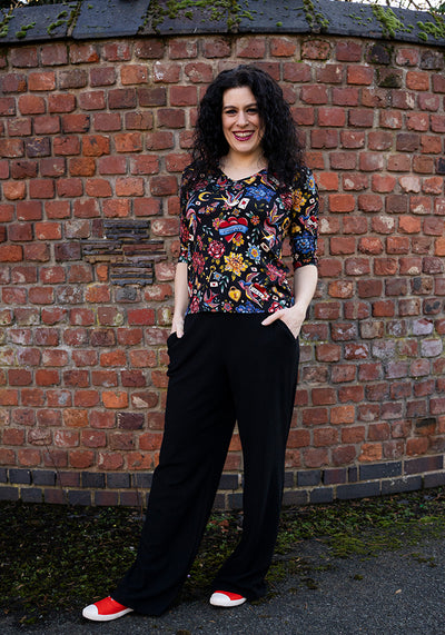 Noah Textured Black Full Leg Pull On Trousers