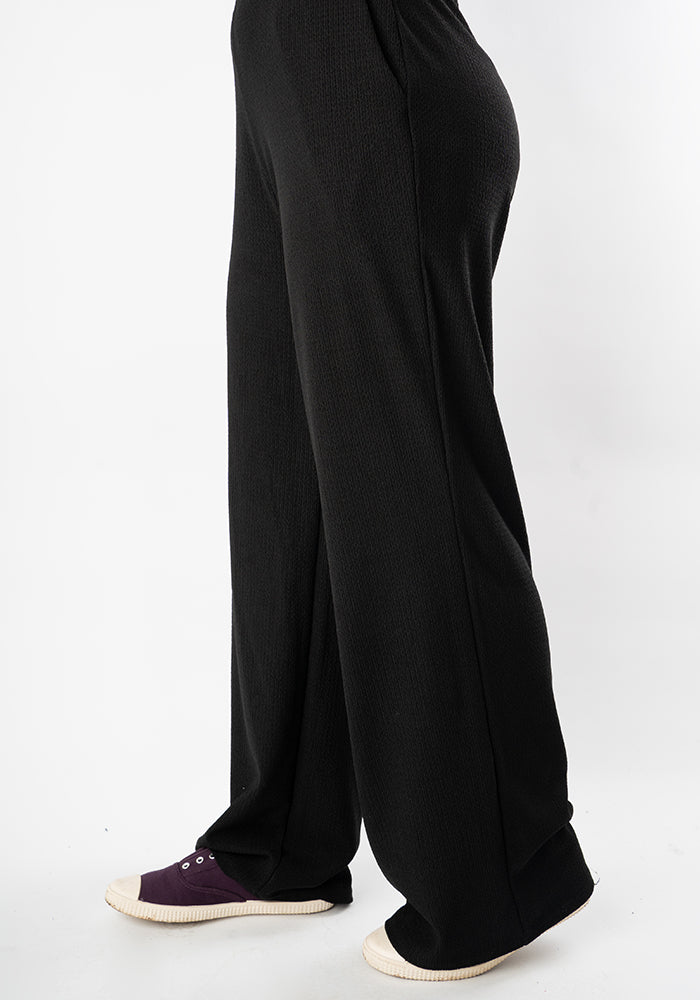 Noah Textured Black Full Leg Pull On Trousers