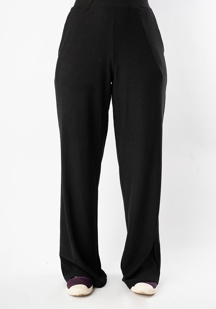 Noah Textured Black Full Leg Pull On Trousers