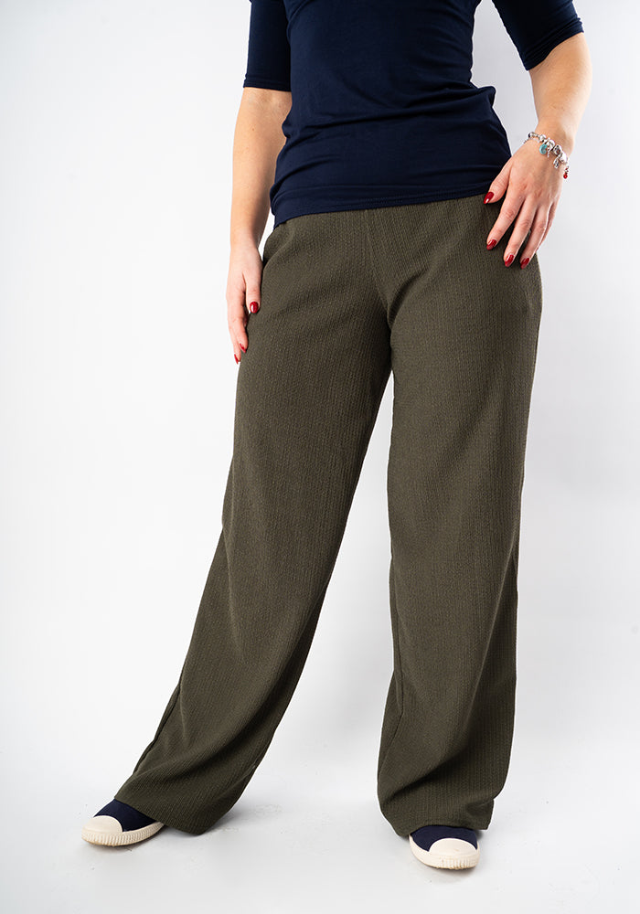 Noah Textured Khaki Full Leg Pull On Trousers