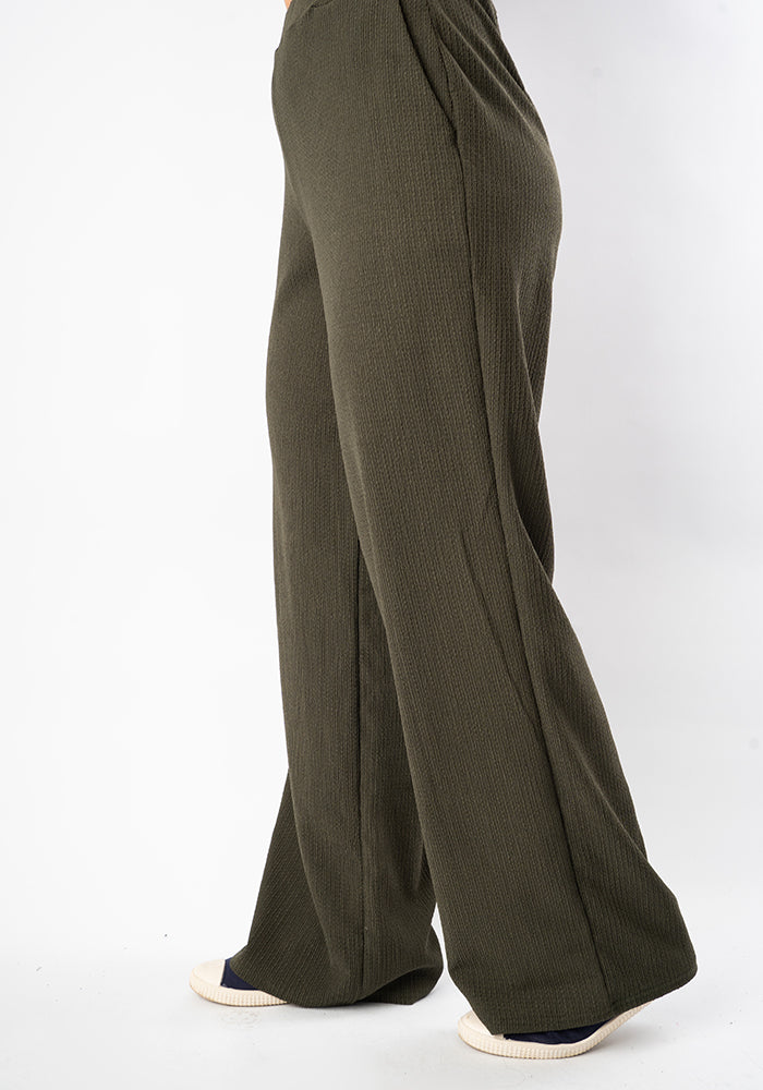 Noah Textured Khaki Full Leg Pull On Trousers