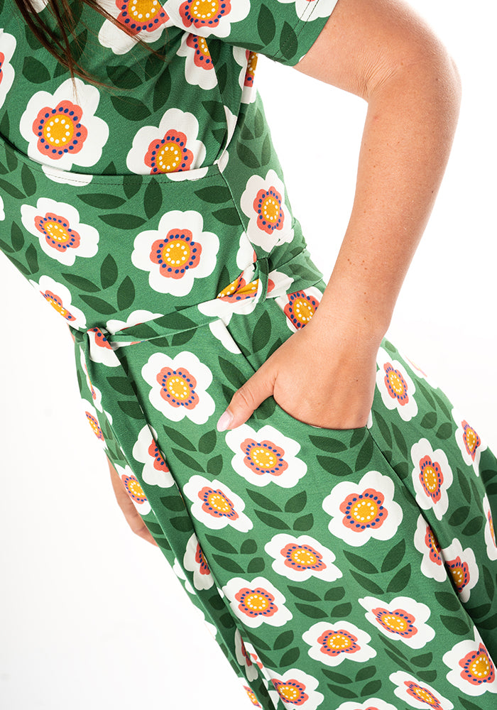 Norette Retro Floral Print Cotton Midi Dress