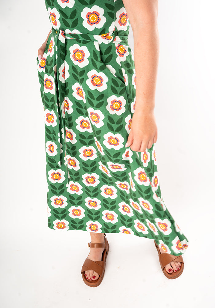 Norette Retro Floral Print Cotton Midi Dress