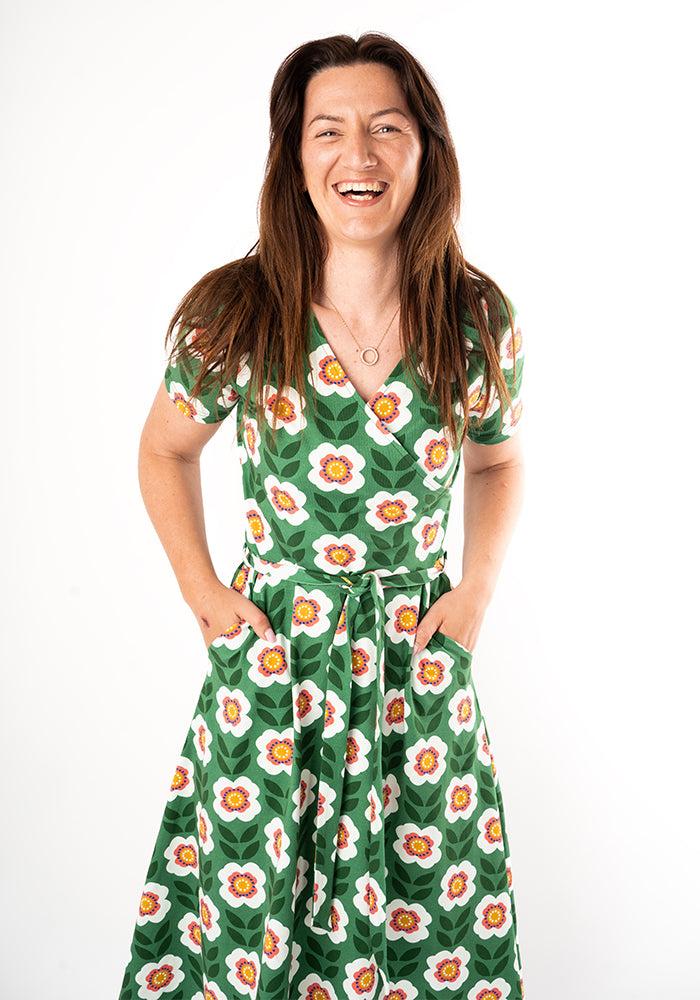 Norette Retro Floral Print Cotton Midi Dress