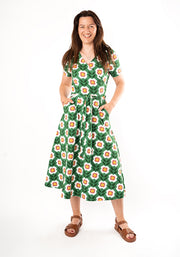 Norette Retro Floral Print Cotton Midi Dress