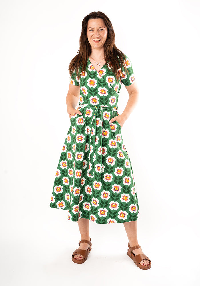Norette Retro Floral Print Cotton Midi Dress