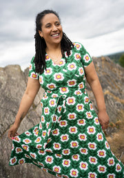 Norette Retro Floral Print Cotton Midi Dress