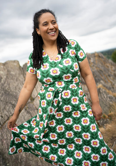 Norette Retro Floral Print Cotton Midi Dress