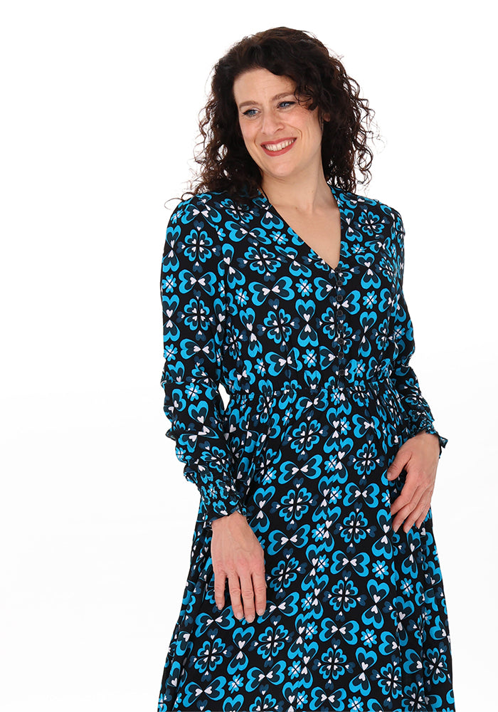Nori Retro Painted Hearts Print Handkerchief Hem Dress
