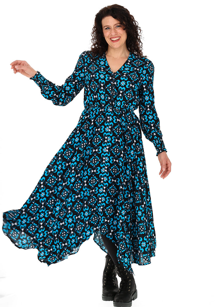 Nori Retro Painted Hearts Print Handkerchief Hem Dress
