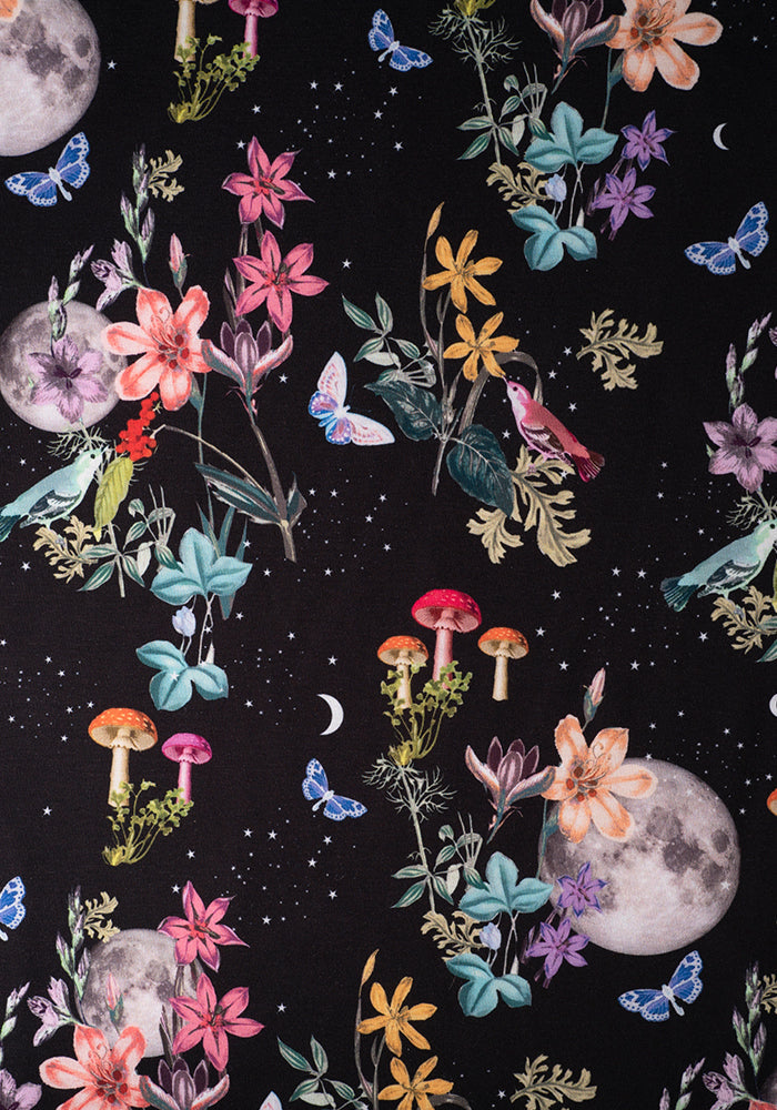 Second angle of Amari Midnight Botanical Print Pull On Wide Leg Culotte Trouser