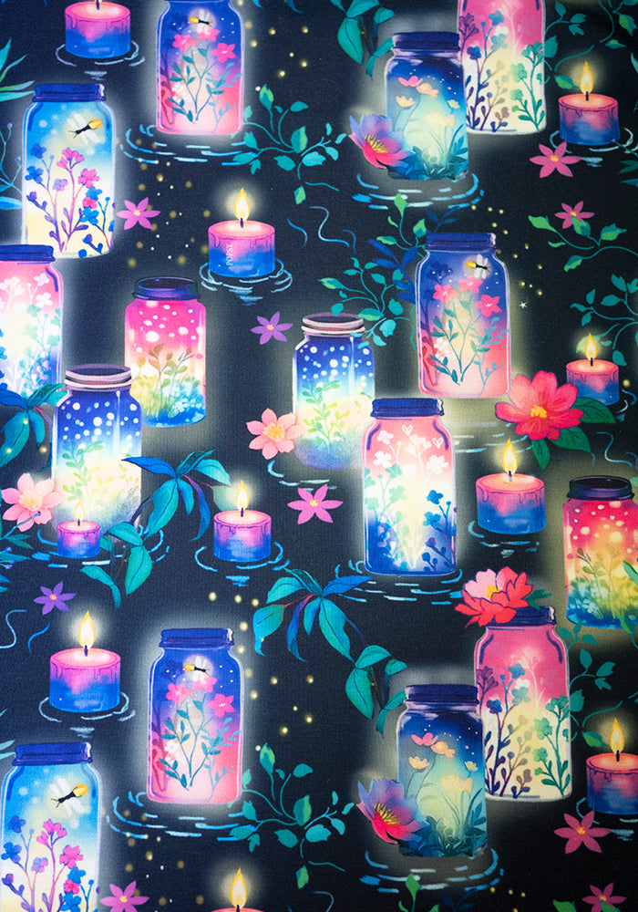 Second angle of Nura Illuminated Jars &amp; Candles Print Midi Dress