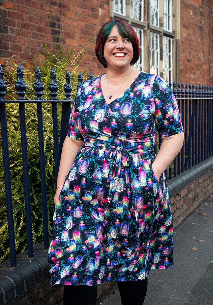 Eleventh angle of Nura Illuminated Jars &amp; Candles Print Midi Dress