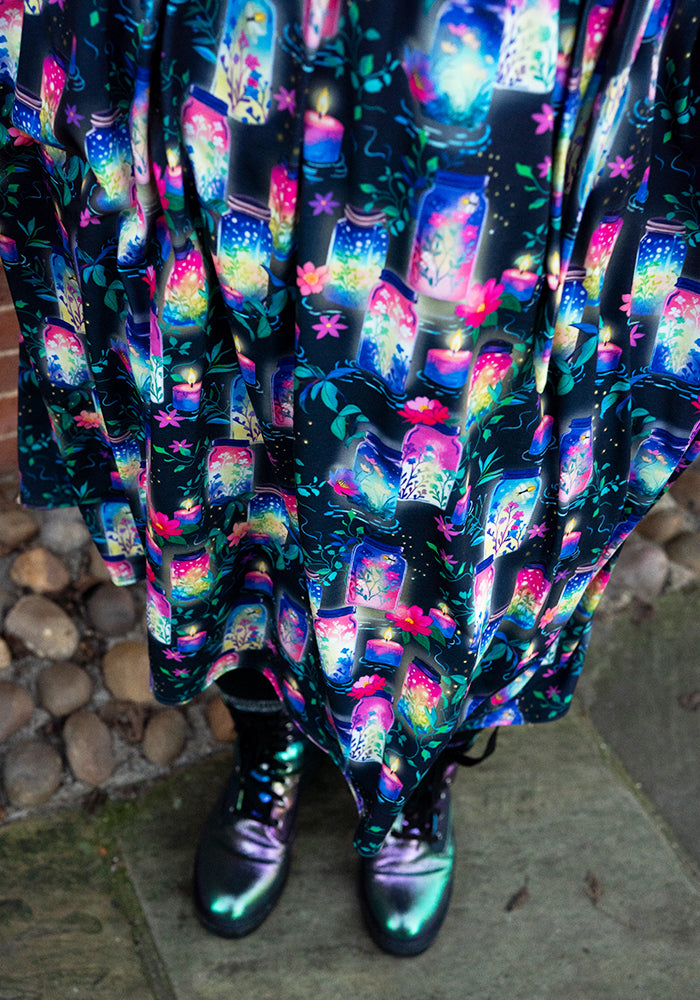 Sixth angle of Nura Illuminated Jars &amp; Candles Print Midi Dress