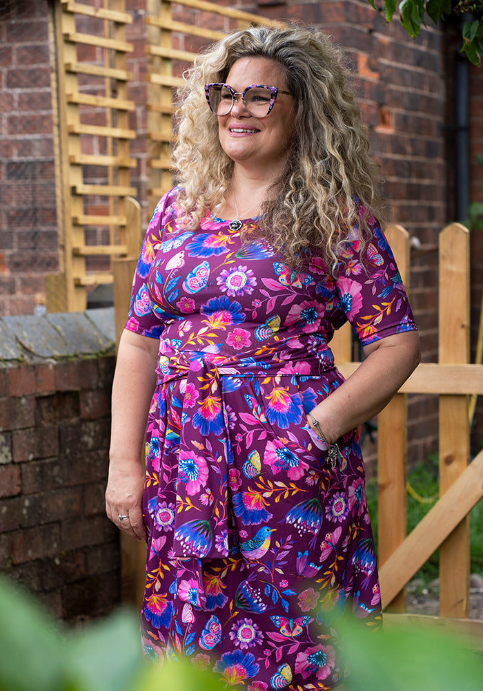 Fourth angle of Nyra Painted Bird Print Dress
