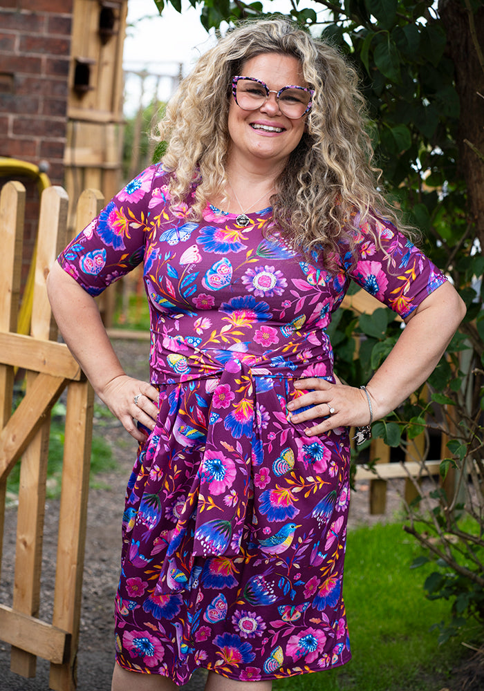 Front view of Nyra Painted Bird Print Dress