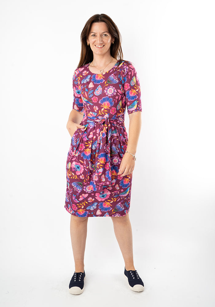 Third angle of Nyra Painted Bird Print Dress