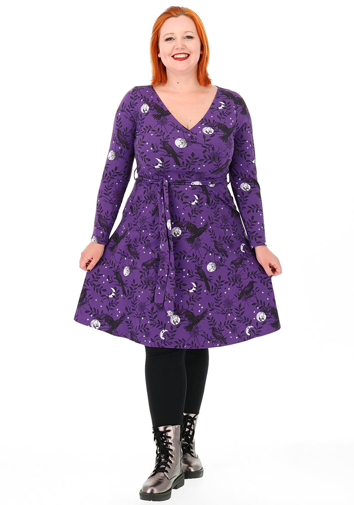 Nyx Purple Raven Print Cotton Dress