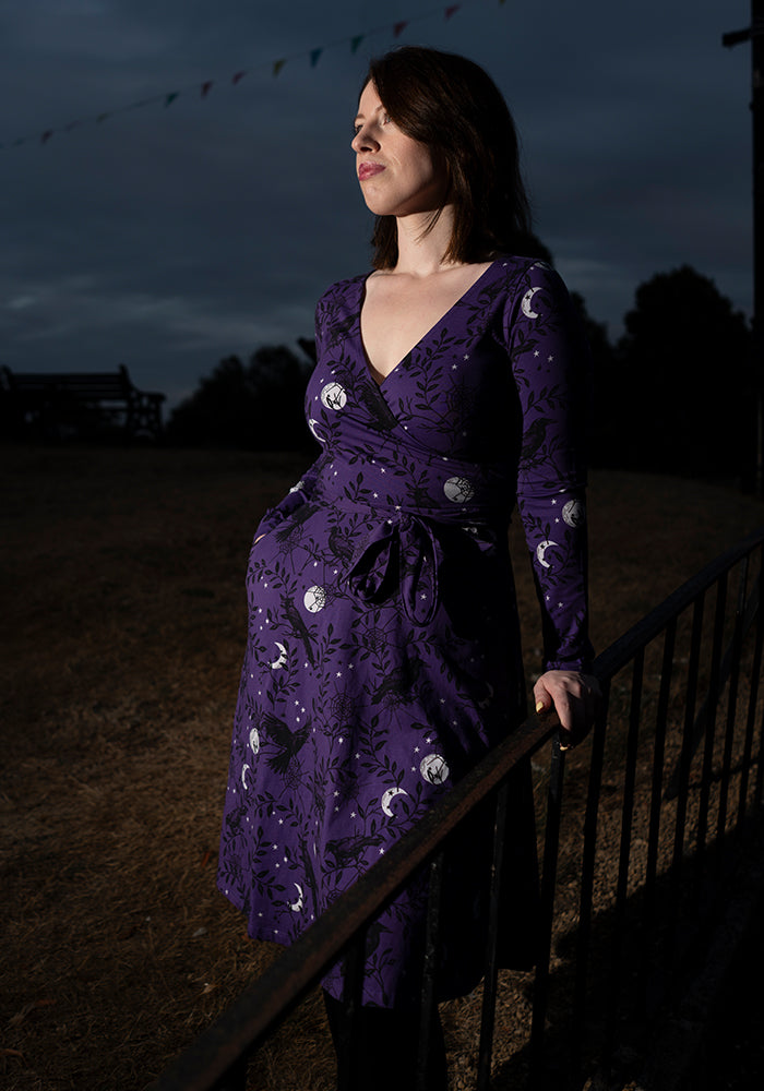 Nyx Purple Raven Print Cotton Dress