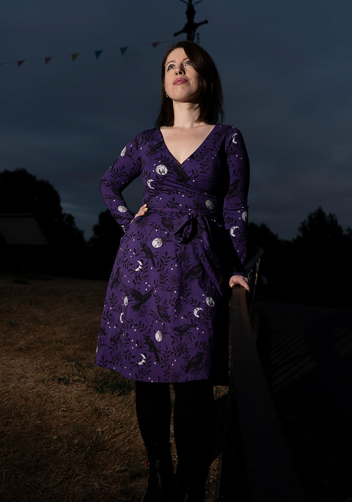Nyx Purple Raven Print Cotton Dress