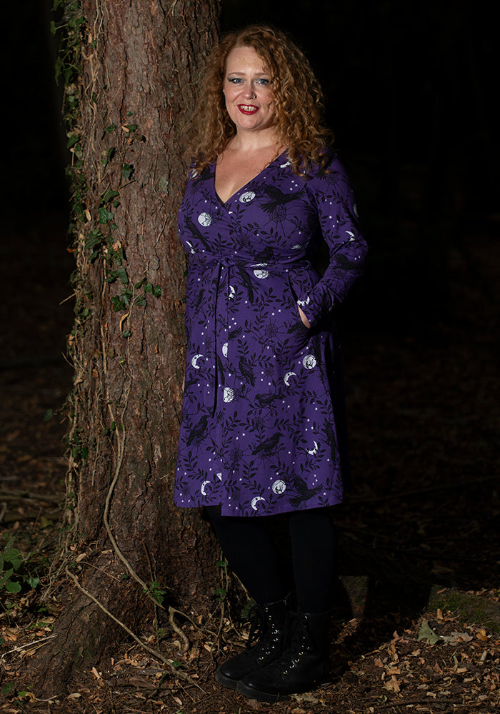 Nyx Purple Raven Print Cotton Dress