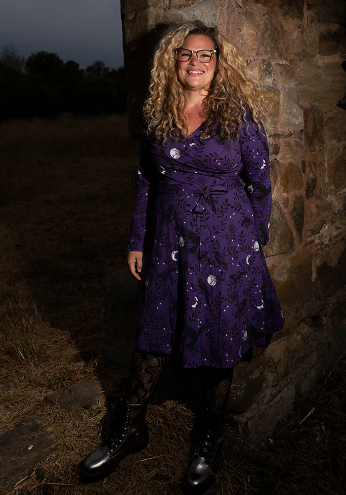 Nyx Purple Raven Print Cotton Dress