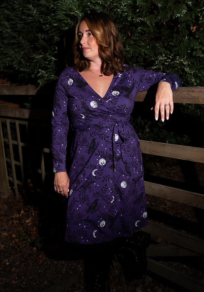 Nyx Purple Raven Print Cotton Dress