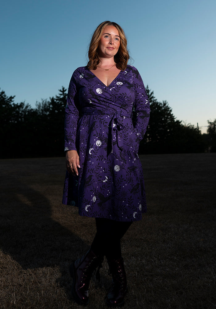 Nyx Purple Raven Print Cotton Dress