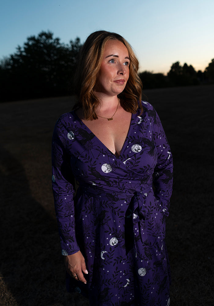 Nyx Purple Raven Print Cotton Dress