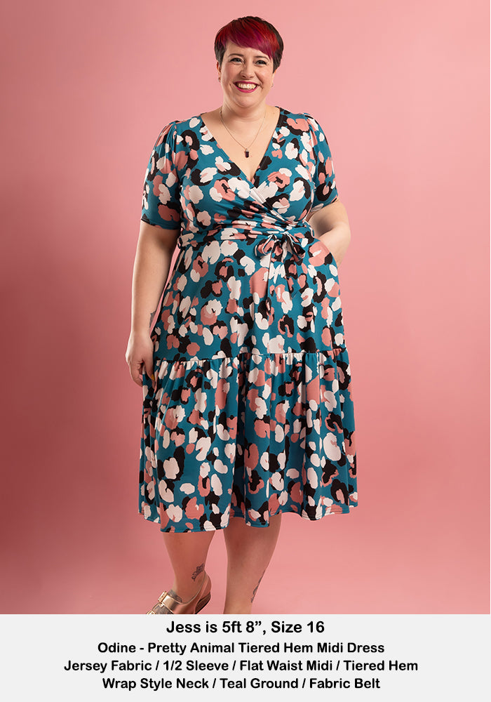 Odine Pretty Animal Print Tiered Hem Midi Dress
