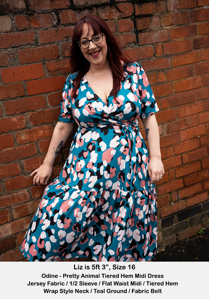 Odine Pretty Animal Print Tiered Hem Midi Dress