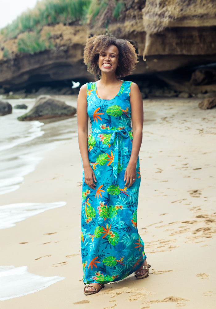 Alani Tropical Leaves Print Cotton Maxi Dress Alani Tropical Leaves Print Cotton Maxi Dress