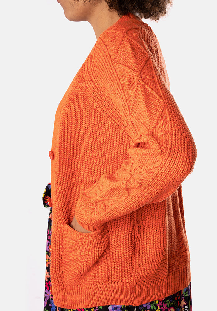 Orange Cable Sleeve Cardigan