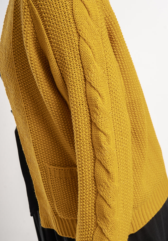 Ochre Chunky Cable Sleeve Cardigan