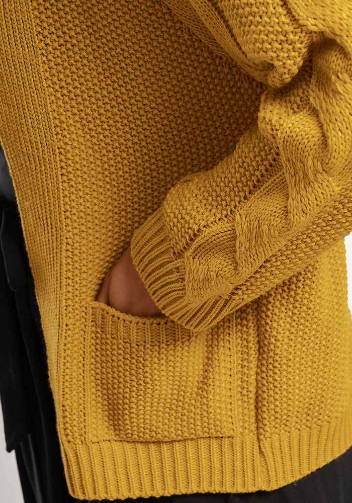 Ochre Chunky Cable Sleeve Cardigan