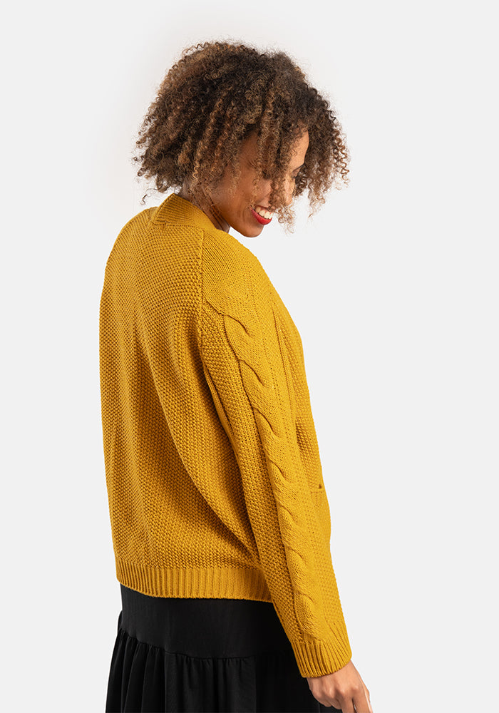 Ochre Chunky Cable Sleeve Cardigan