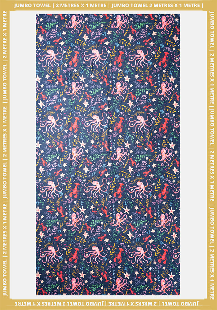 Front view of Octopus Print Jumbo Bath Sheet