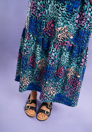 Odell Blue Hybrid Animal Print Cotton Midaxi Dress
